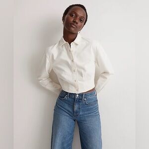 Madewell Denim Pleated Cropped Button Up Shirt